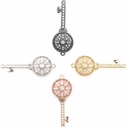 33*13mm Sunflower Key micro pave cz zircon cubic zirconia beads DIY Copper bracelet connectors accessories yhg4d