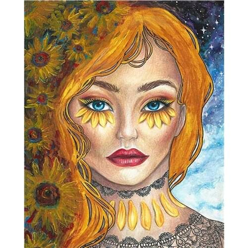 5D diy full round diamond painting cross stitch kits diamond embroidery mosaic pattern picture decor gift sunflower woman YG1164