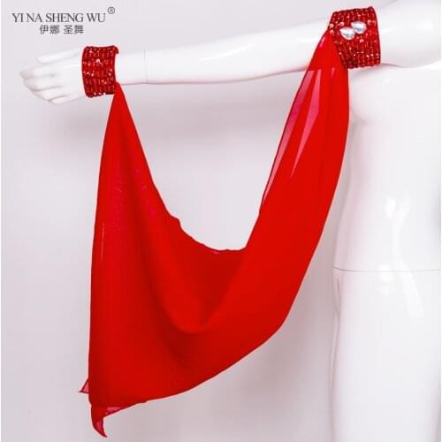 Belly Dance Costume Accessories 1 Piece Arm Sleeves Wrist Adjustable Chiffon Sleeve Belly Dancing Sequins Armbands 11 Colors New