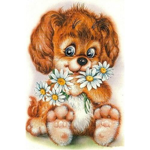 Diamond Embroidery Dog 5D DIY Diamond Painting Cross Stitch Animal Picture Round Rhinestones Diamond Mosaic Flowers