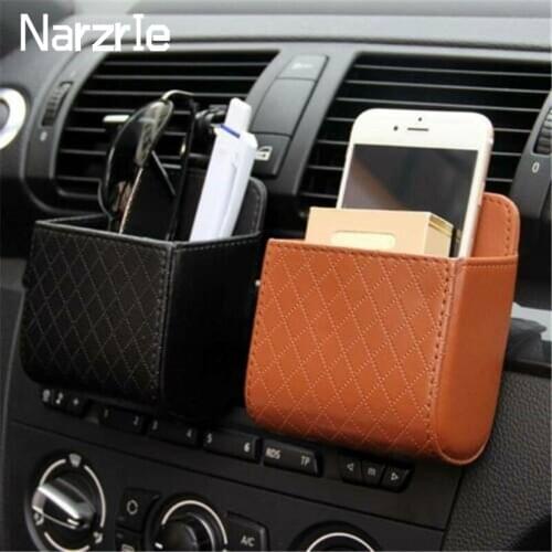 Car Storage Bag PU Leather Car Air Vent Dashboard Tidy Hanging Organizer Box Glasses Phone Holder Storage Organizer Accessories