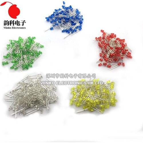 5 x 100pcs/Color=500pcs 3mm LED Diode F3 Assorted Kit White Green Red Blue Yellow DIY Light Emitting Diode