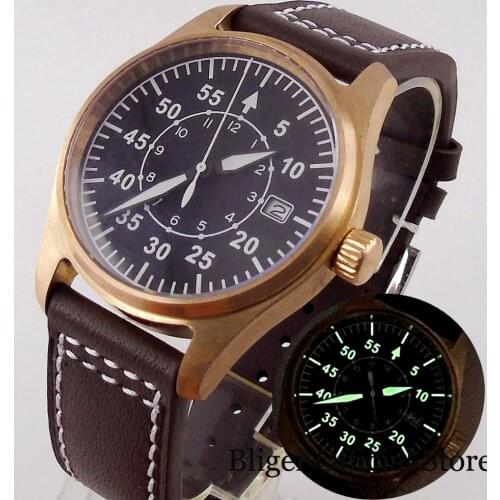 BLIGER Real Bronze Diver Luminous NH35A Movement Selfwinding Men Watch Sapphire Glass Genuine Leather Band 39mm Brushed Case