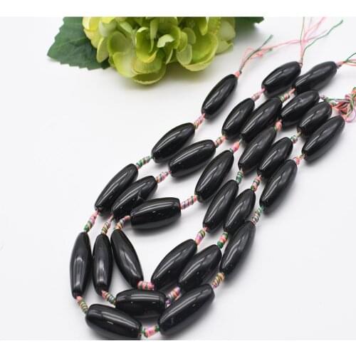 1 strand/lot 36x13mm Natural Smooth Black cylindrical Agate stone beads For DIY Bracelet Necklace Jewelry Making Strand 15"