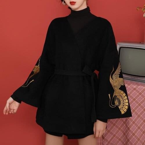 Black Ladies Chinese Tops 2020 Japanese Kimono Haori Hanfu Cheongsam Top Tang Suit New Year Chinese Style Clothing Women 11492