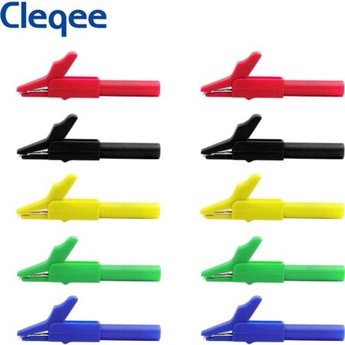 Cleqee P2007 10PCS 56mm Alligator Clip with 4mm Socket for 4mm Banana Plug Safe Crocodile Clamp Test Accessories 300V/15A