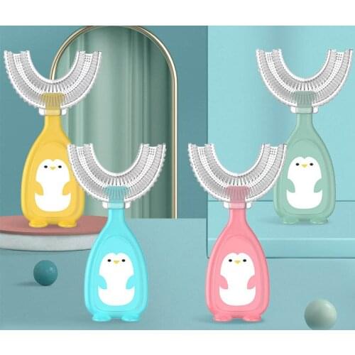 2-12 Years Old Children U-shaped Silicone Toothbrush Baby Oral Cleaning Training Toothbrush Cartoon Pattern Manual Toothbrush