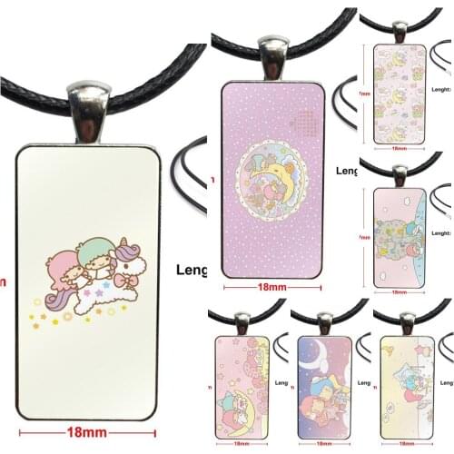 For Men Women Gift Necklace With Steel Plated Glass Cabochon Choker Long Pendant Rectangle Necklace Little Twin Stars