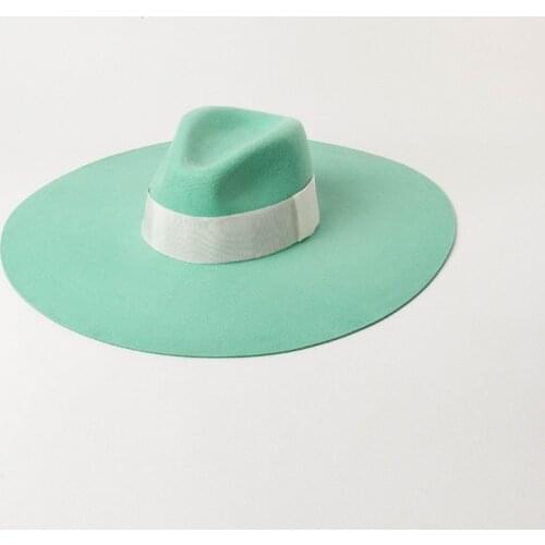 Elegant Felt Hat Winter Fedora for Women Men Wool Big Wide Brim Green Panama HatTrilby Hat Pie Church Party