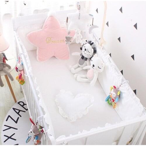5pcs Cute White Cot Protector Bumpers Luxury Crib Set Newborn Crib Bedding Set for Girls Boys , 4bumper+sheet