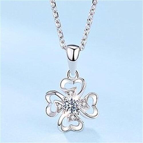 Fashion Lady Silver 925 Necklace For Girl Jewelry Top Quality Zircon Heart Clover Pendant Necklace Women Choker Accessories Lady