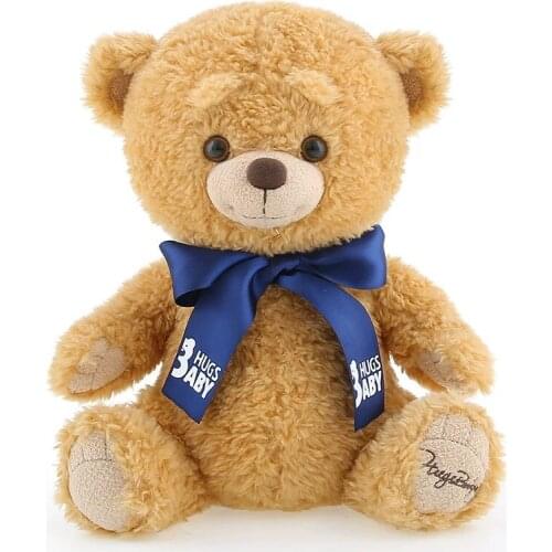 Cuddly Teddy Bear Plush Toy Super Soft Gift Stuffed Brown bear Doll With Blue Ribbon Bow Hug Appease Toy Kids Birthday Gift