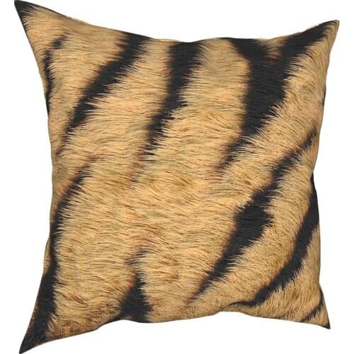 Brown Tiger Stripes Fur Pillowcase Home Decorative Cushion Cover Throw Pillow for Sofa Polyester Double-sided Printing Printed