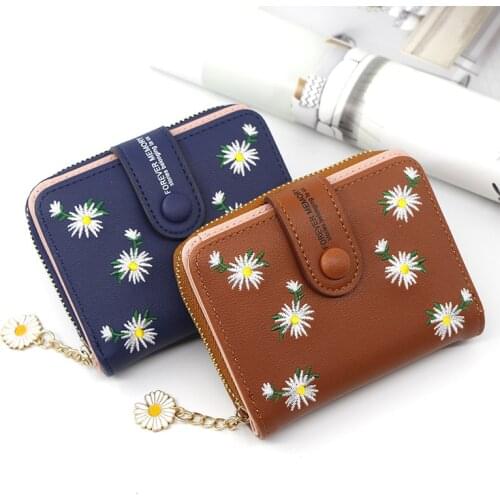 New Women Short Wallet With Coin Pocket PU Leather Female Flower Purse Ladies Card Holder Fashion Woman Small Zipper Clutch Bag