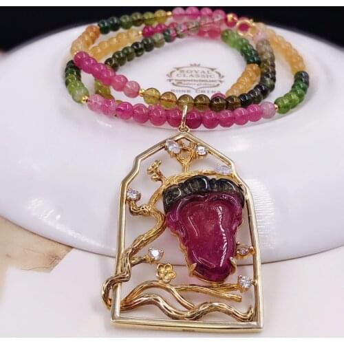 Angelas original jewelry) Natural Crystal Gemstone Ice Rainbow Candy Bixi Fugua Pendant Necklace