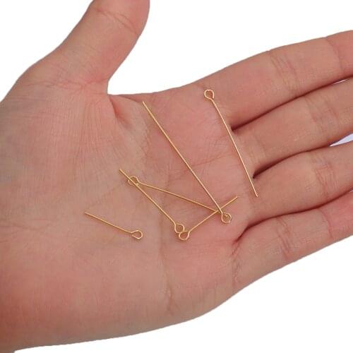 18K Gold 10Pcs/Lot Copper 20 25 30 35 40 50MM Heads Eye Flat Head Pin For Jewelry Making Findings Accessories Wholesale Supplies