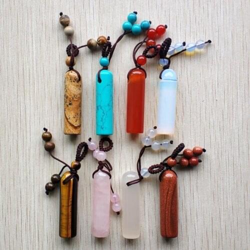 Wholesale 8pcs/lot 2019 new fahsion high quality natural stone mix Cylinder shape Pendants for jewelry marking free shipping