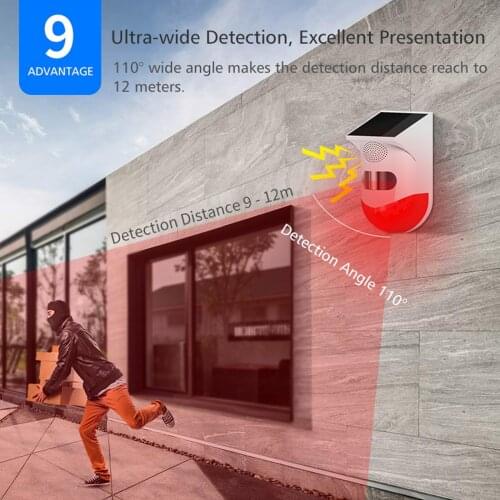 Solar Alarm Outdoor Infrared Security Warning Wireless Motion Sensor Detector Sound Alarm System