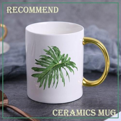 Tropical leaves pattern mug,Novelty Style Mixing Coffee Milk Cup Funny Ceramic Mug 400ml Capacity Water Cup KTZW-016