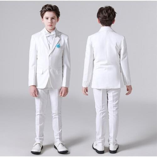 Spring White Cotton Wedding Suits For Boys New Fashion Casual Child Blazer School Performance Party Prom Clothing Sets