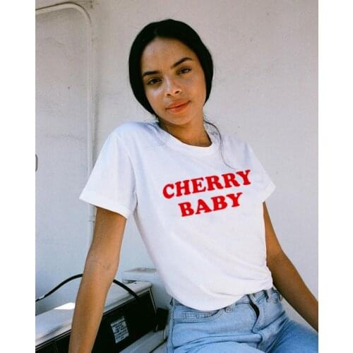 Cherry Baby Graphic T-Shirt Summer Short Sleeve Women White Tshirts Aesthetic Lovers Girl Clothes Tops 80s 90s Tumblr Outfit