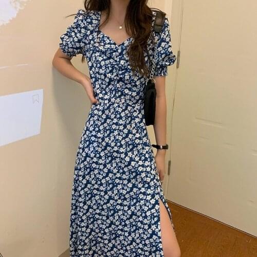 Dresses for Women Party The New Floral Split Slim Slimming Mid-length Chiffon Skirt French Temperament Dress Womens Clothing