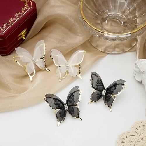 High Grade Crystal Butterfly Earring Yarn Wing For Women Girls Fashion Insect Shaped Stud Ear Jewelry Birthday Gifts