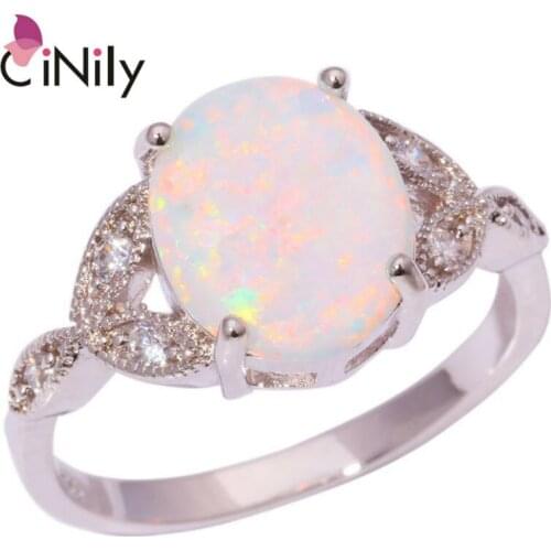 CiNily Created White Fire Opal Cubic Zirconia Silver Plated Wholesale Fashion for Women Jewelry Wedding Ring Size 5-12 OJ5589