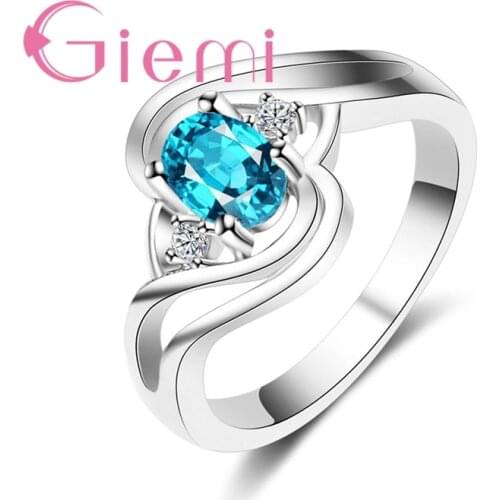 Wholesale Original 925 Sterling Silver-Silver-Jewelry Unique Geometric Rings Shiny Blue Crystal for Women Finger Decoration