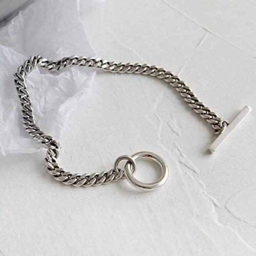 2020 Korean version real S925 pure silver fashion necklace female frosty retro geometry new chain woman bracelet