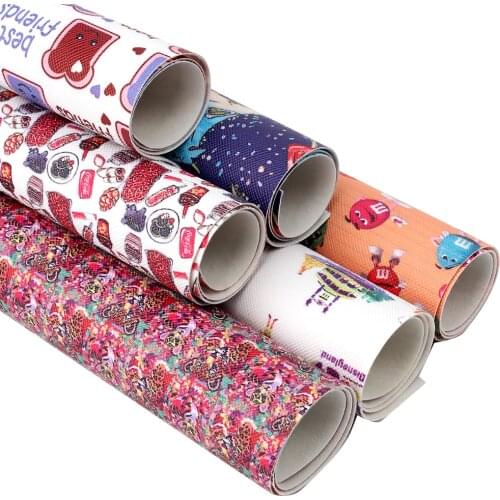 AHB 22*30cm 1pc Faux Leather Sheets Cartoon Ice Cream Cola Printed Synthetic Leather Fabric Handmade Craft DIY Hair Bow Supplies