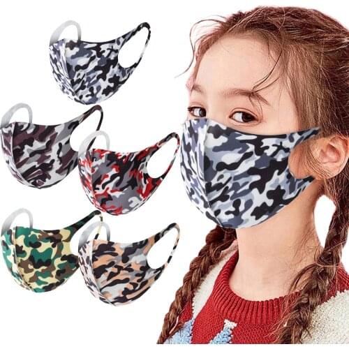 10pc Child Kids Washable Face Mask Camouflage Print Cloth Mask For Children Girls Thin Elastic Earloop Bandage Facemask
