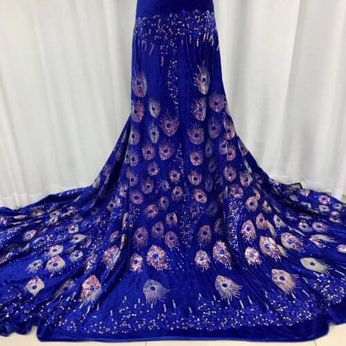 2021 Velvet Lace Fabric High Quality African French Lace Fabric With Sequins Nigerian Sequins Tulle Lace For Sewin J4304 Blue