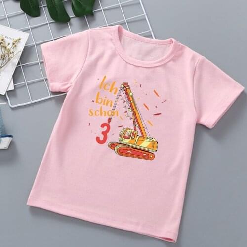 2021 Kawaii Tractor Cartoon Graphic Print T Shirts Happy Birthday Gift Girls Boys T-Shirts Kids Clothes Harajuku Casual Tops