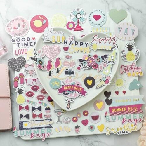 65pcs Happy Summer Cardstock Die Cuts for Scrapbooking Happy Planner/Card Making/Journaling Project