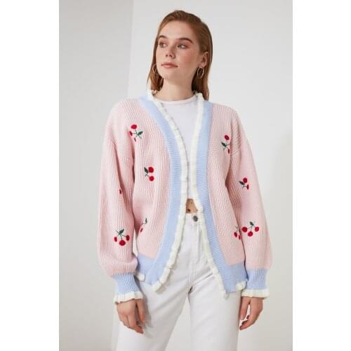 Powder Colour Embroidered Knitwear Cardigan