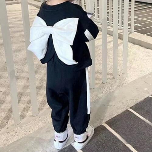 Girls baby winter clothes new splicing personalized big bow Terry Cotton Sweater Set baby girl clothes kids clothes