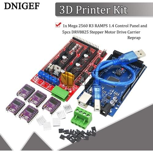 DNIGEF 3D Printer 1x Mega 2560 R3 RAMPS 1.4 Control Panel and 5pcs DRV8825 Stepper Motor Drive Carrier Reprap for 3D Printer Kit