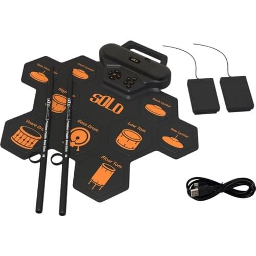 Hot-SOLO Electronic Drum Set, Roll Up Drum Practice Pad Rechargeable Built in Dual 3W Speakers/Drum Pedals/Drumsticks for Kids