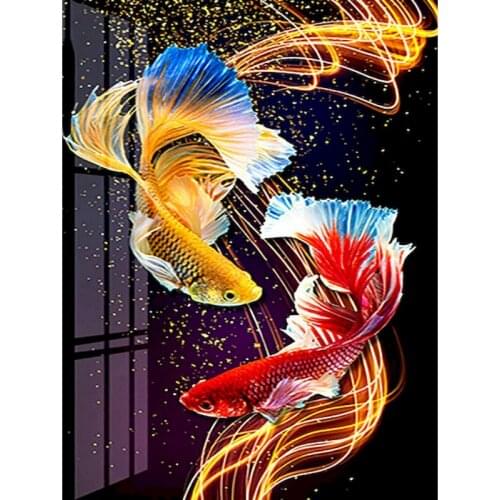 GATYZTORY Oil Painting By Numbers Kits Animal Two Goldfish Oil Pictures By Number Drawing On Canvas Unique DIY Home Decor