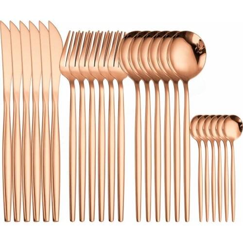 Home Tableware 24 Piece Knife Spoon Fork Cutlery Set Stainless Steel Dinnerware Set Rose Gold Complete Dinner Set Eco Friendly