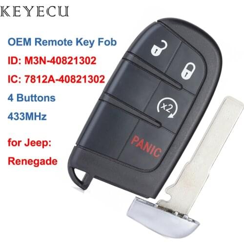 Keyecu OEM Smart Remote Key Fob 4 Buttons 433Mhz for Jeep Renegade 2015 2016 2017 2018 FCC ID: M3N-40821302, IC: 7812A-40821302