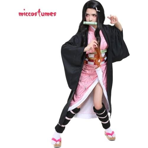 Women Girls' Nezuko Kamado Kimono Cosplay Costume Women Girls HalloweenOutfit with Bamboo