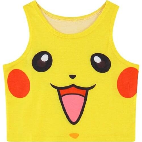 Pokemon Pikachu pattern summer slim, navel and waist, versatile elastic bottomed sleeveless vest, womens street trend