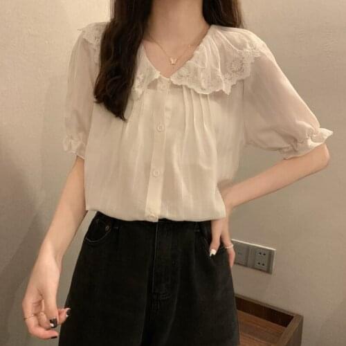 Shirt Summer New Lace Small Shirt Fashion West Wind Wild Short-sleeved Chiffon Shirt Women Thin Top