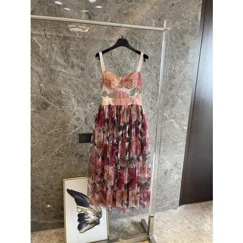 Fashion 2021 new women sleeveless printed evening suspender dress 0322