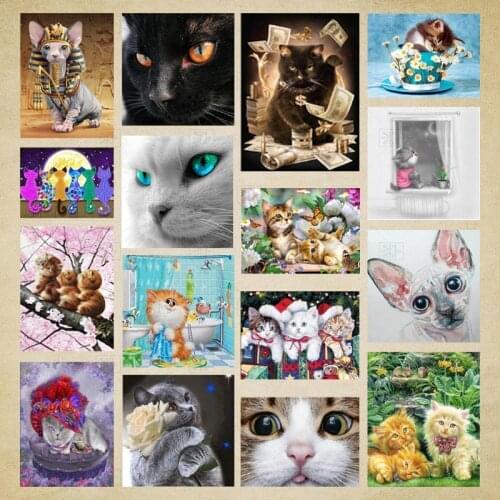 SPLSPL Full Square Diamond Painting Cat 5D DIY Animal Diamond Embroidery Cross Stitch Kit Handmade Gift Home Decoration