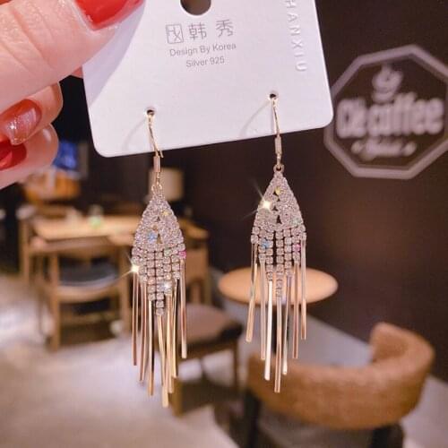 New 2021 Classic Crystal Earrings Exaggerated Long Earrings For Women Tassels Rhinestone Earrings Korean Fashion Jewelry Gifts