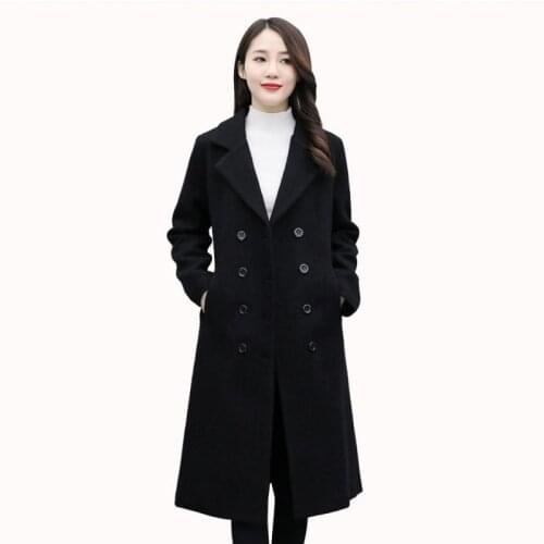 Woolen coat Women Mid-Leng Female Clothing New Korean Style Popular Double-Breasted Thickened Thin Autumn Winter Woolen Outwear
