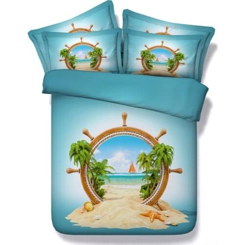 Beach Bedding sets 3D bed cover quilt duvet covers set bed in a bag sheet linen California King queen full size twin double 4PCS